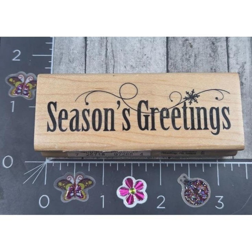Inkadinkado Season's Greetings 97268 Christmas Rubber Stamp Wood #M104
